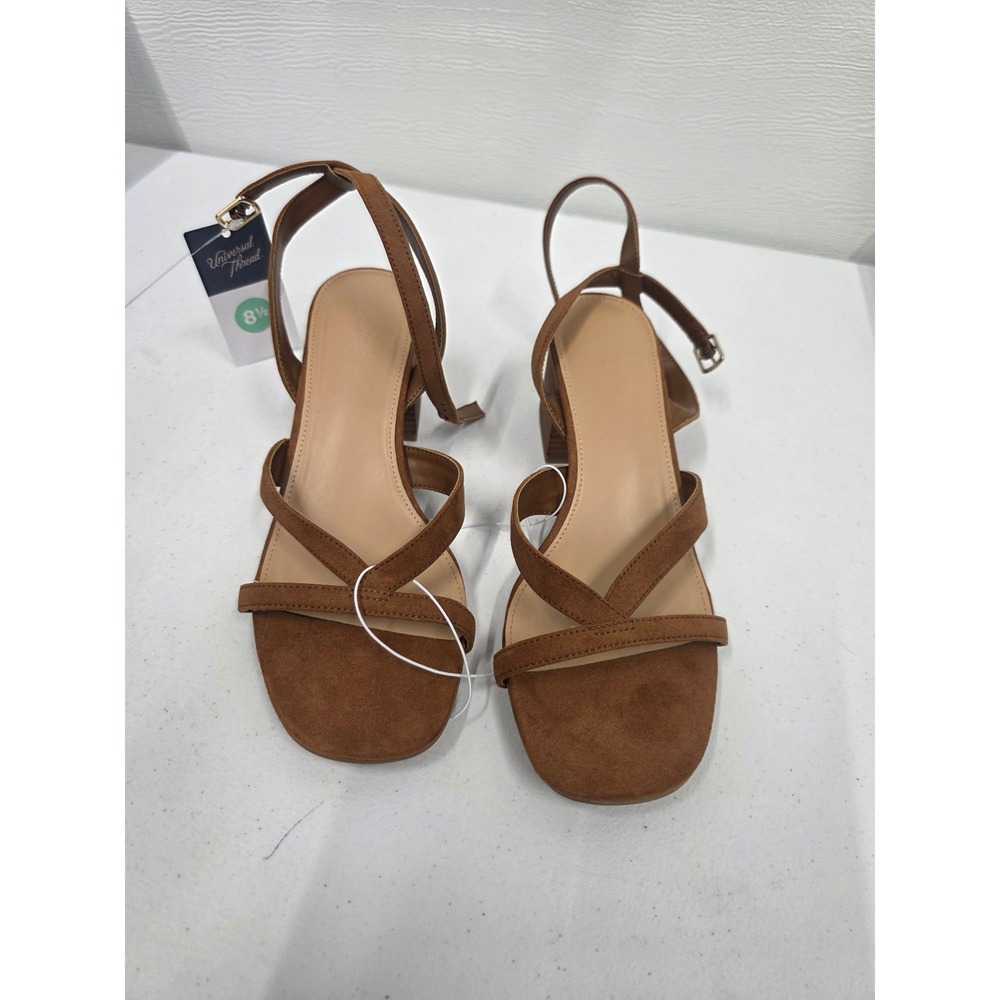 Universal Thread Quincy Cognac Strappy Block Heel Sandals Brown Size 8.5 NEW